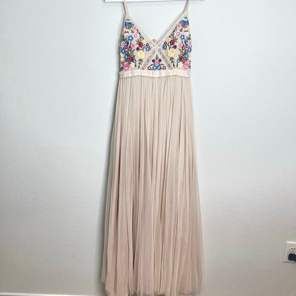 sachin and babi light blue dress Beige Embroidered One Shoulder Dress With Fringe Hem
